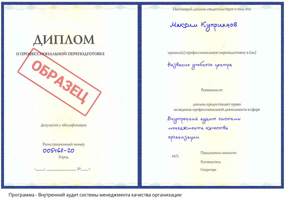 Внутренний аудит системы менеджмента качества организации Гагарин