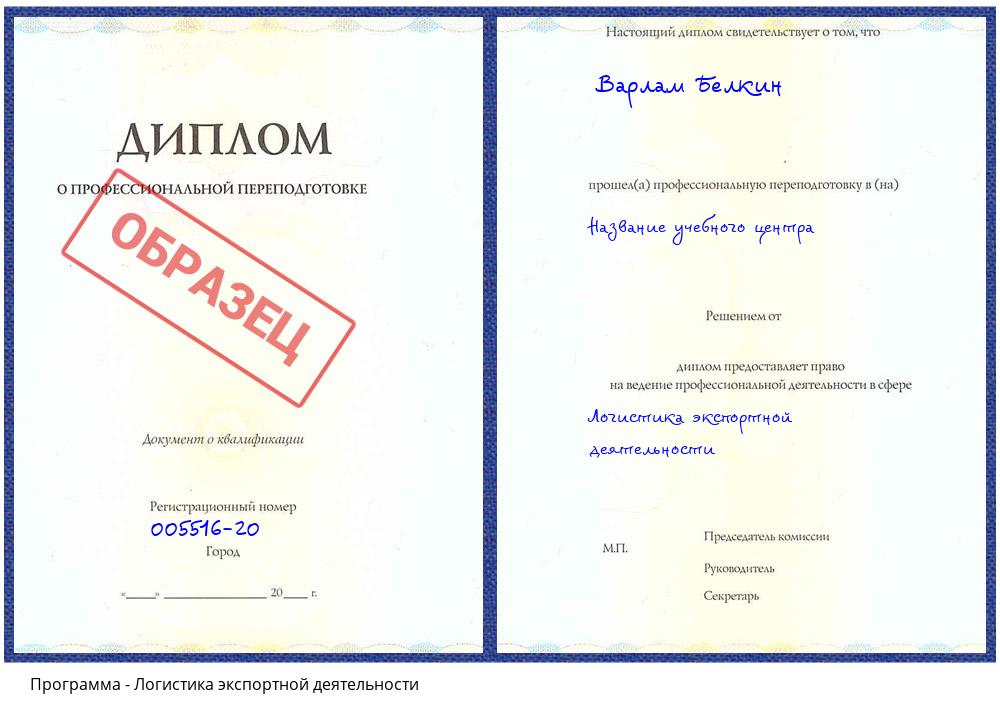 Логистика экспортной деятельности Гагарин