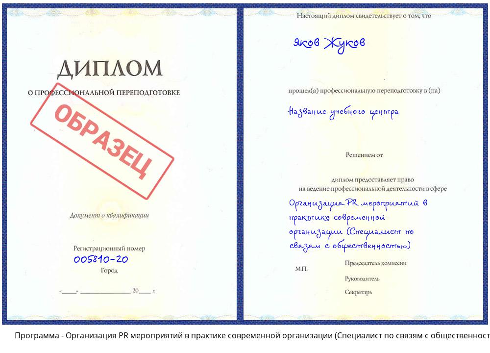 Организация PR мероприятий в практике современной организации (Специалист по связям с общественностью) Гагарин