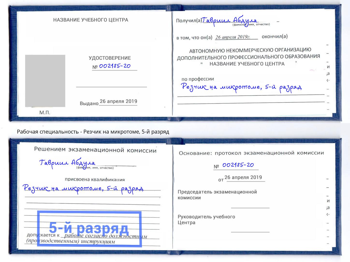 корочка 5-й разряд Резчик на микротоме Гагарин
