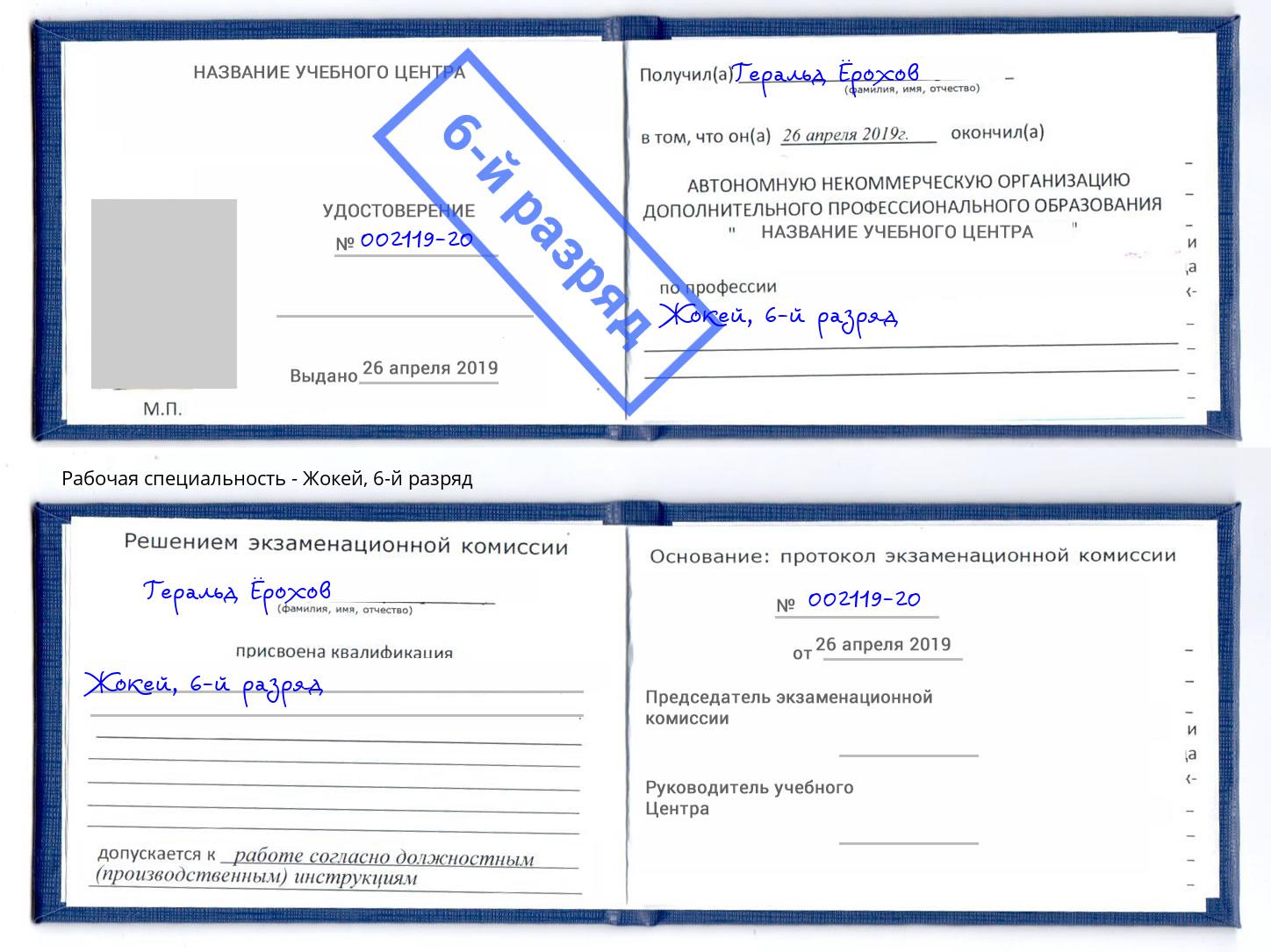 корочка 6-й разряд Жокей Гагарин