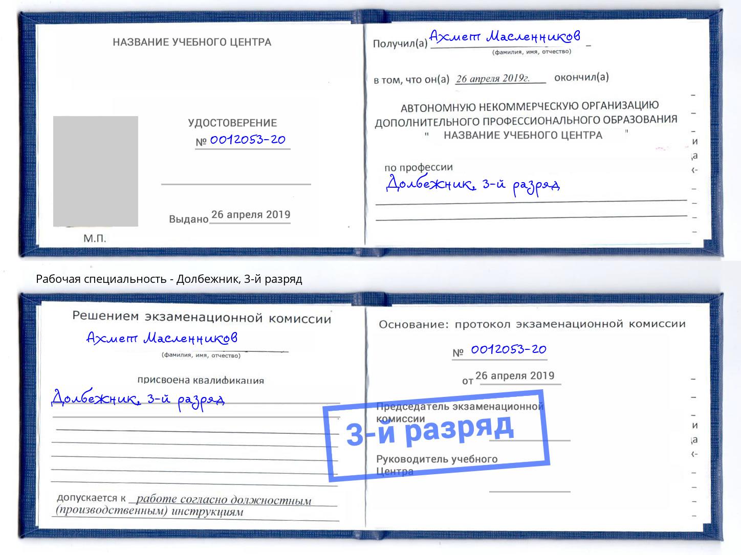корочка 3-й разряд Долбежник Гагарин