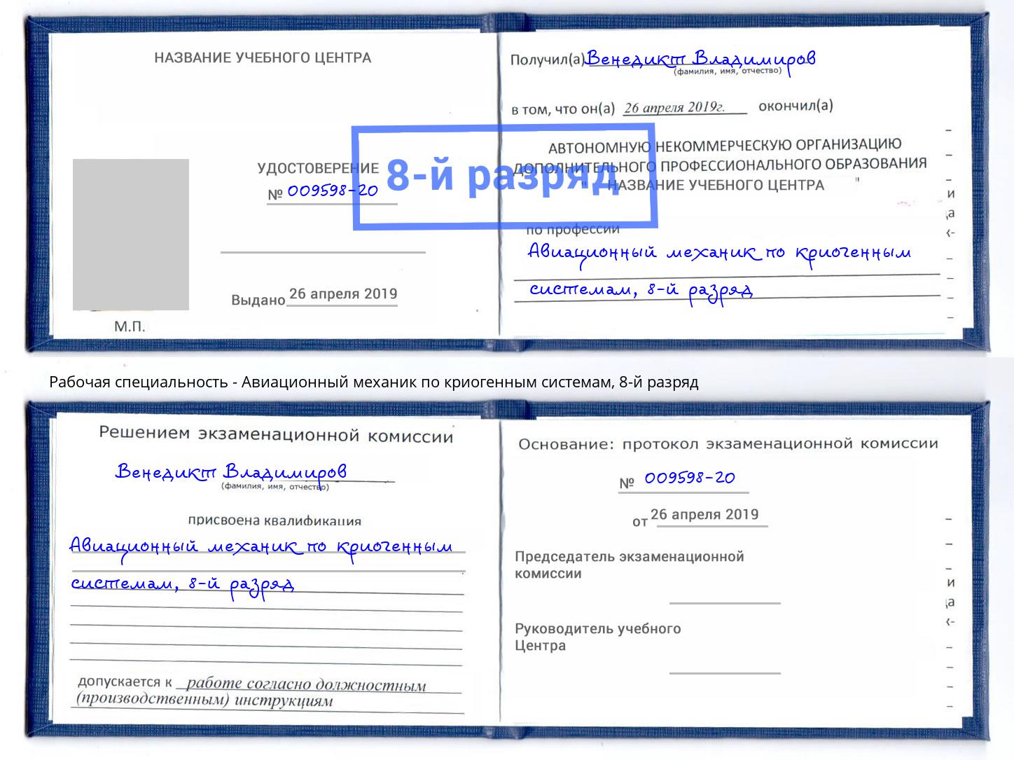 корочка 8-й разряд Авиационный механик по криогенным системам Гагарин